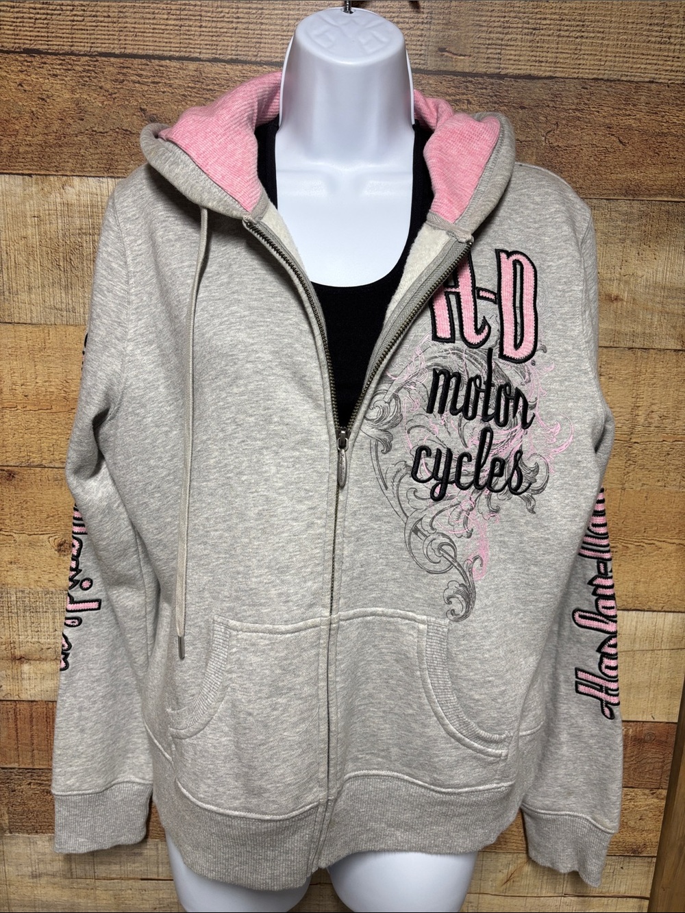 Harley-Davidson Light Gray Hoodie with Pink Lining